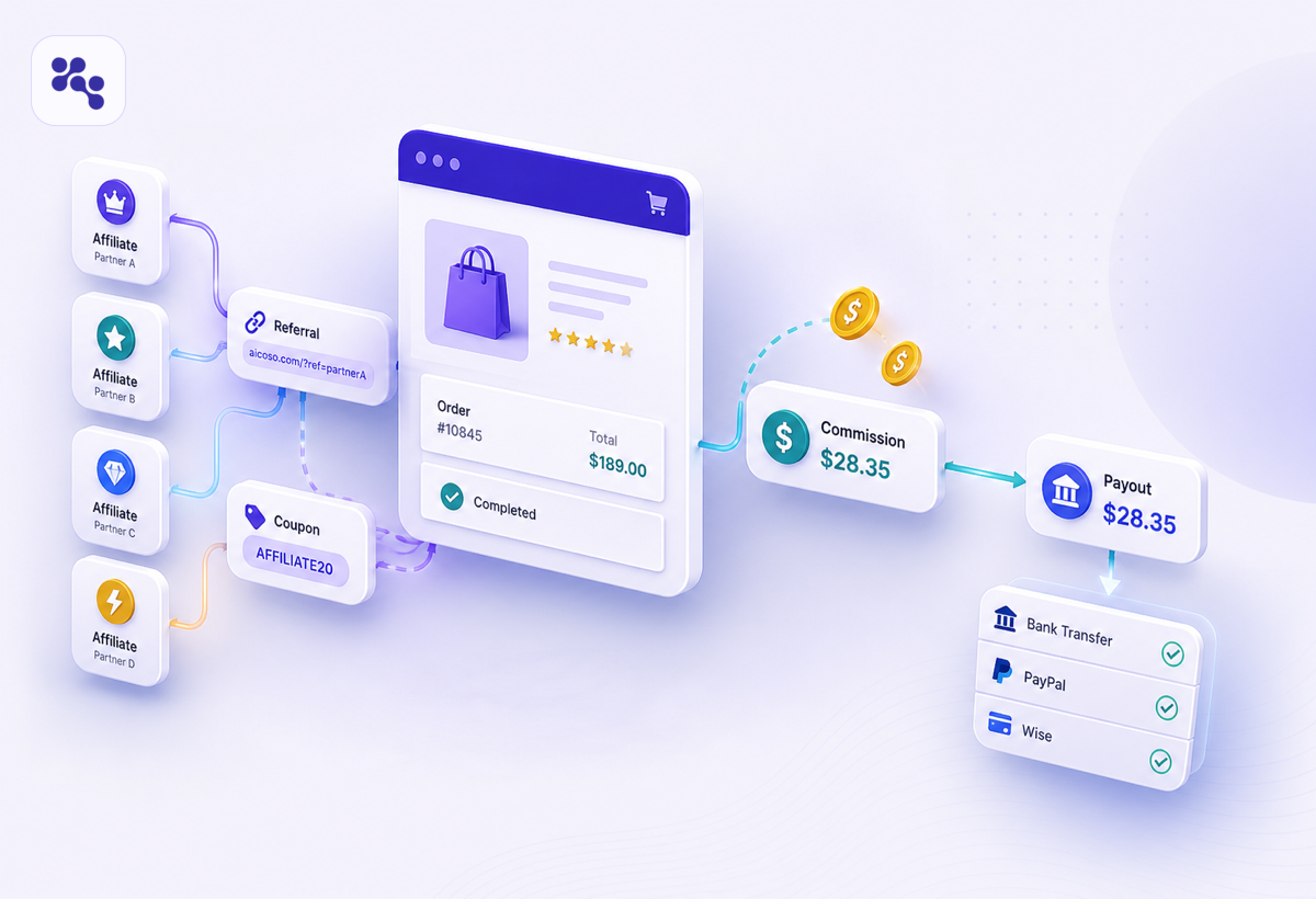 Affiliate Program for WooCommerce referral, coupon, commission, and payout flow